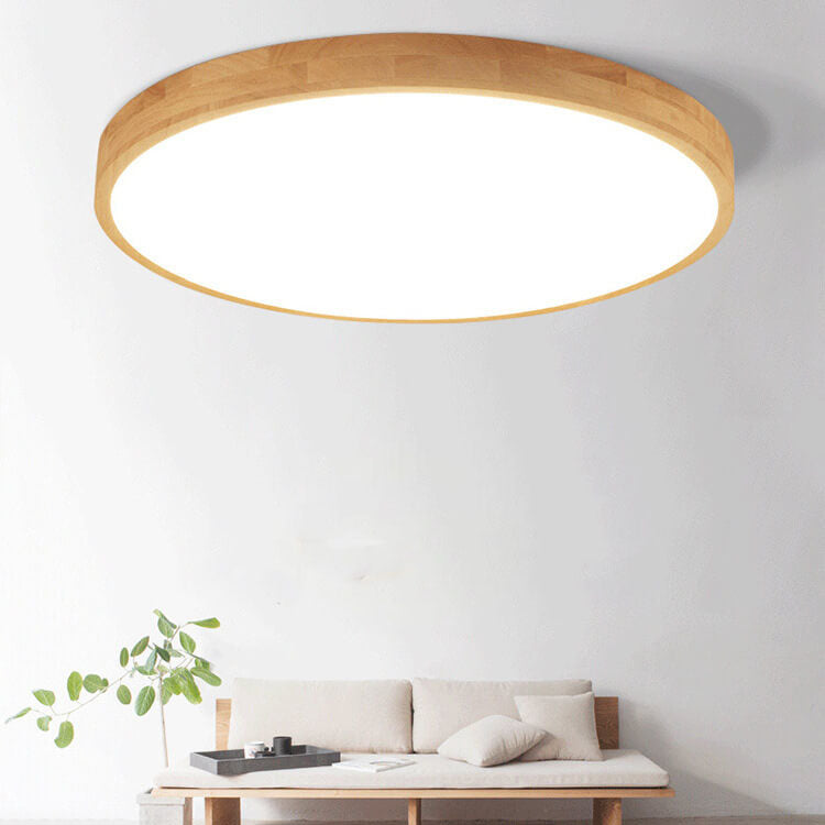 Nordic Solid Wood Round Ultra-thin LED Flush Mount Ceiling 1-Light