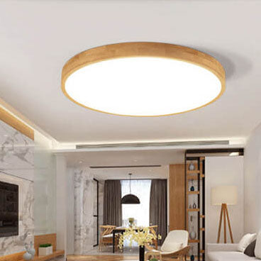 Nordic Solid Wood Round Ultra-thin LED Flush Mount Ceiling 1-Light