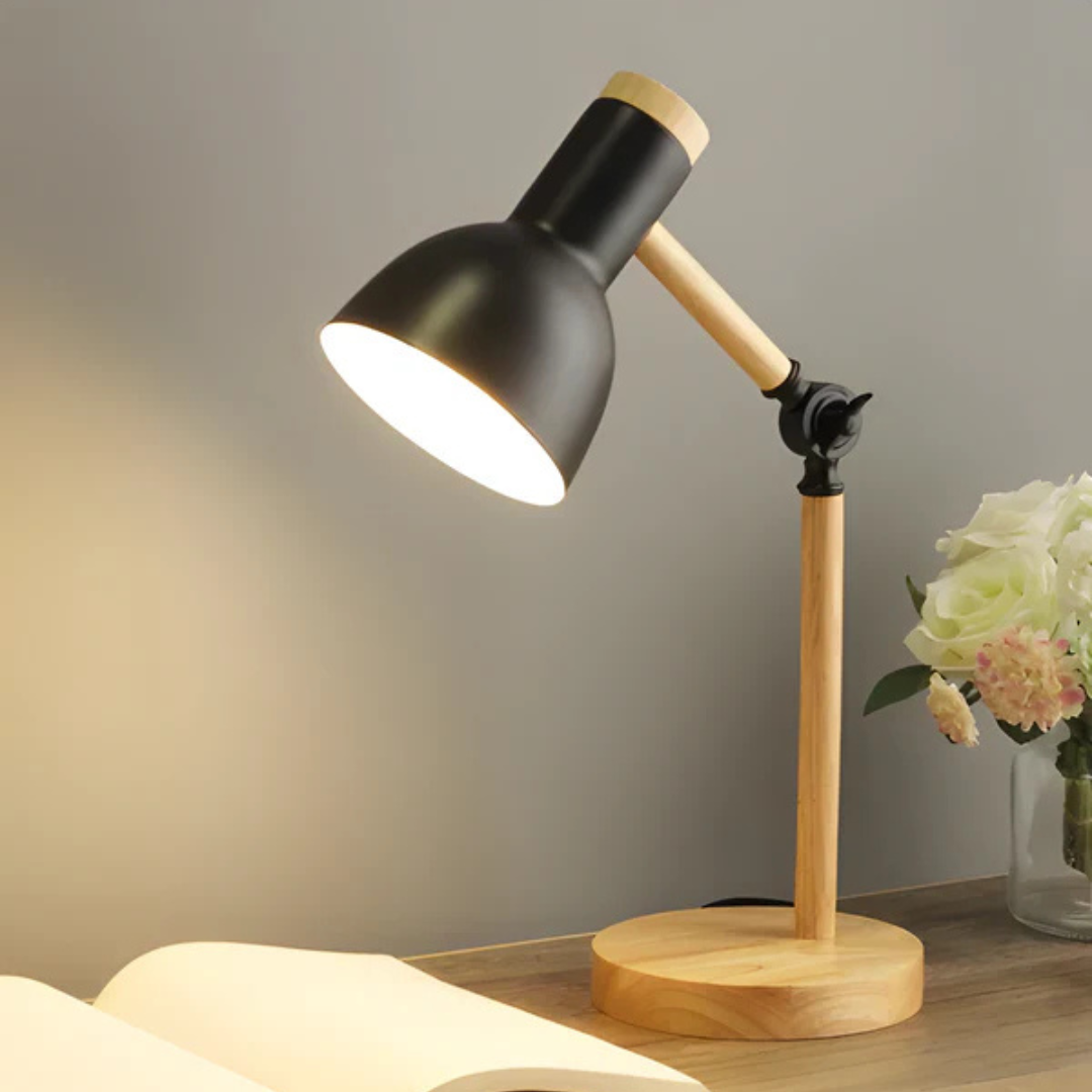 Modern Wooden and Metal Adjustable LED Table Lamp 1-Light