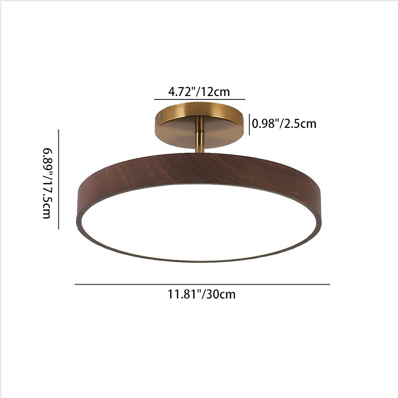Japanese Wood Round LED Semi-Flush Mount Ceiling Light