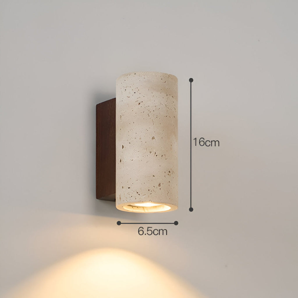Japandi Travertine Wood Cylinder Wall Sconce LED 1-light