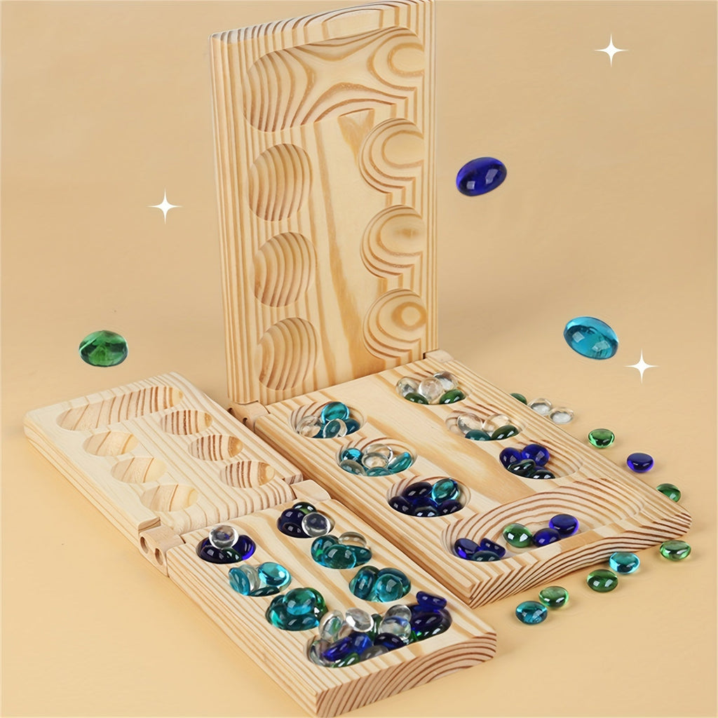 Guili | EcoToys Mancala Game Set | Foldable Wooden Board Game with Multicolor Beads - Family Fun for Children & Adults