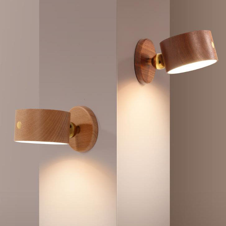 Minimalist Wooden Round LED Wall Sconce 1-Light