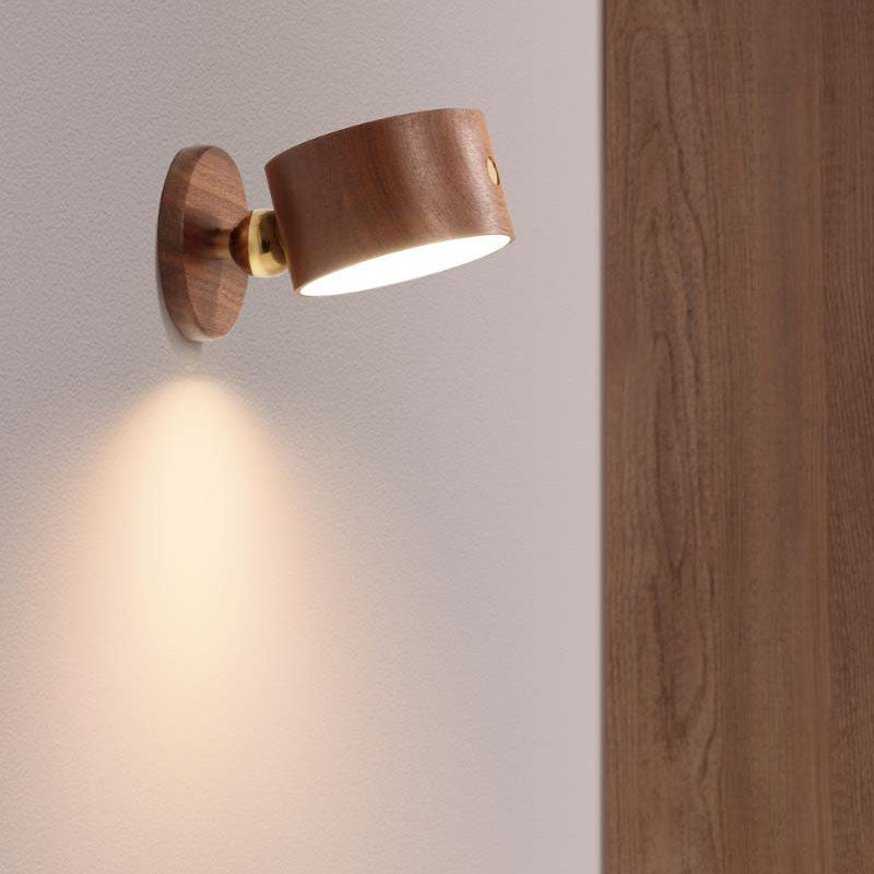 Minimalist Wooden Round LED Wall Sconce 1-Light