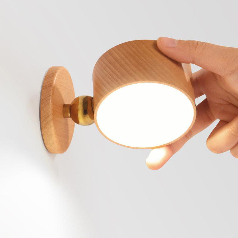 Minimalist Wooden Round LED Wall Sconce 1-Light