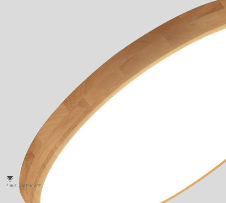 Nordic Solid Wood Round Ultra-thin LED Flush Mount Ceiling 1-Light