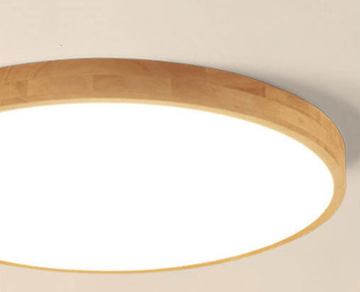 Nordic Solid Wood Round Ultra-thin LED Flush Mount Ceiling 1-Light