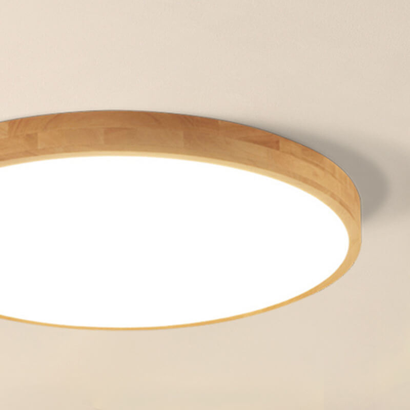 Nordic Solid Wood Round Ultra-thin LED Flush Mount Ceiling 1-Light
