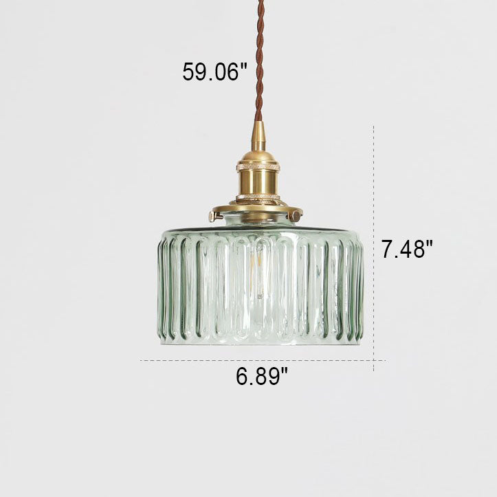 Japanese Brass Glass 1-Light Round Pendant Light