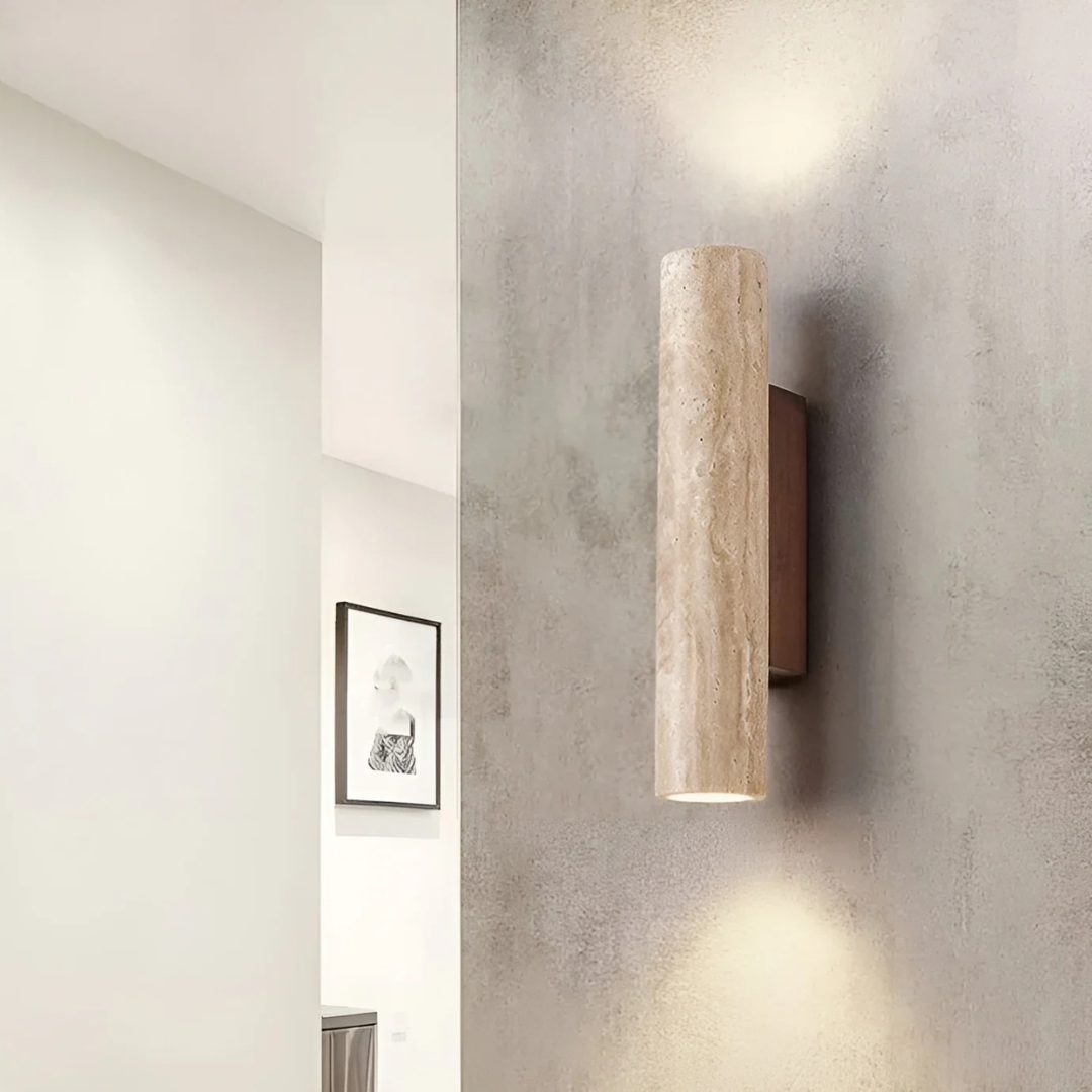 Modern Minimalist Travertine Marble Cylinder Wall Sconce LED 2-Light