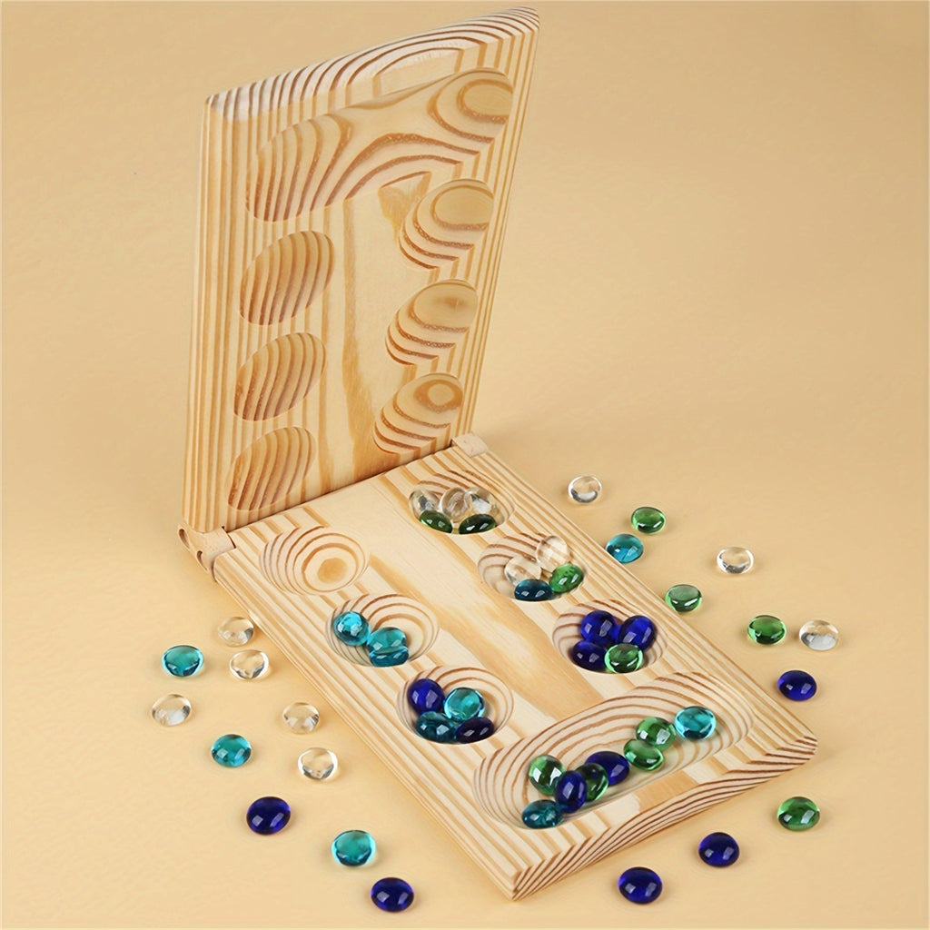 Guili | EcoToys Mancala Game Set | Foldable Wooden Board Game with Multicolor Beads - Family Fun for Children & Adults