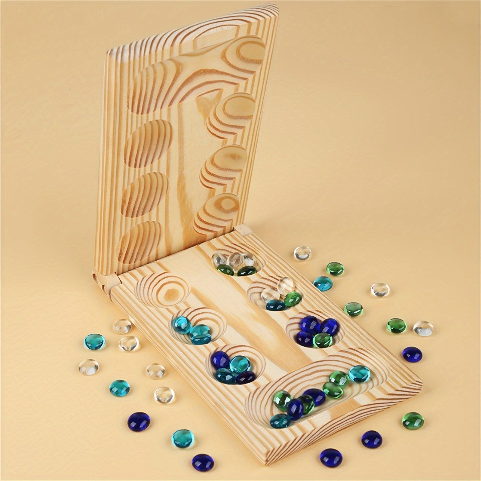 Guili | EcoToys Mancala Game Set | Foldable Wooden Board Game with Multicolor Beads - Family Fun for Children & Adults