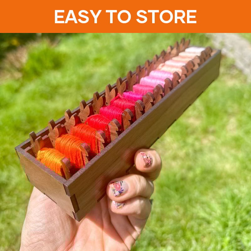 Guili | Embroidery Thread Organizer | Wooden Bunny Bobbin Set | 16-Piece | Storage Corral Included