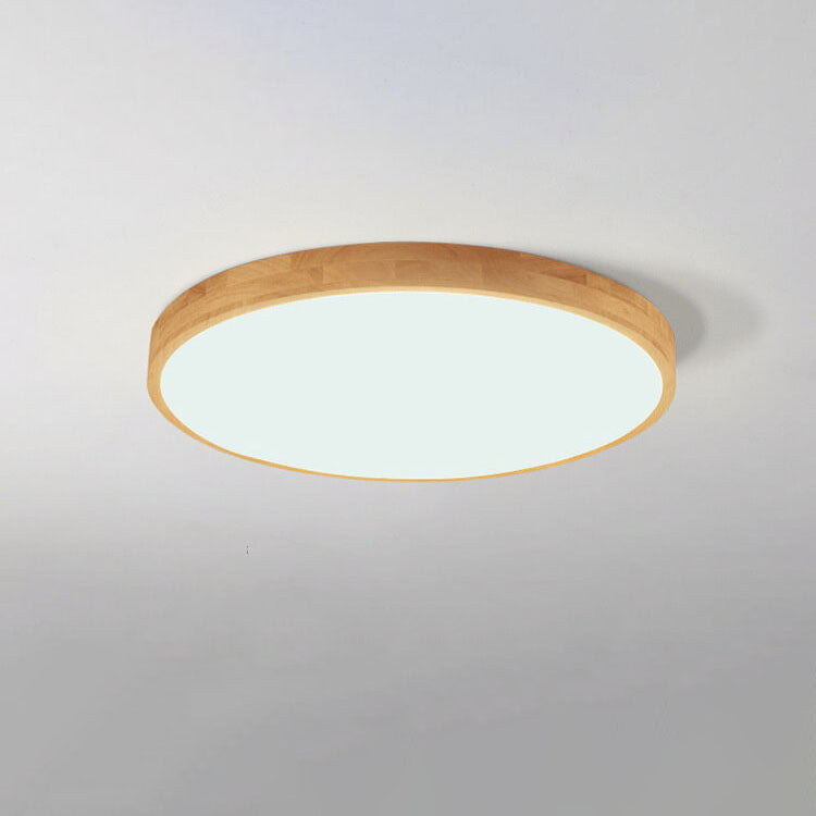 Nordic Solid Wood Round Ultra-thin LED Flush Mount Ceiling 1-Light