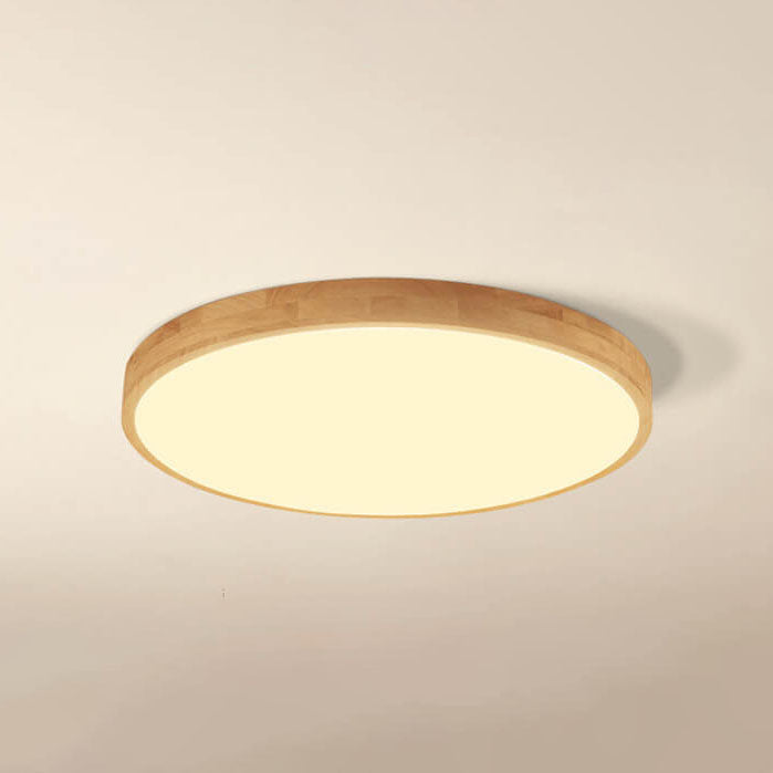 Nordic Solid Wood Round Ultra-thin LED Flush Mount Ceiling 1-Light