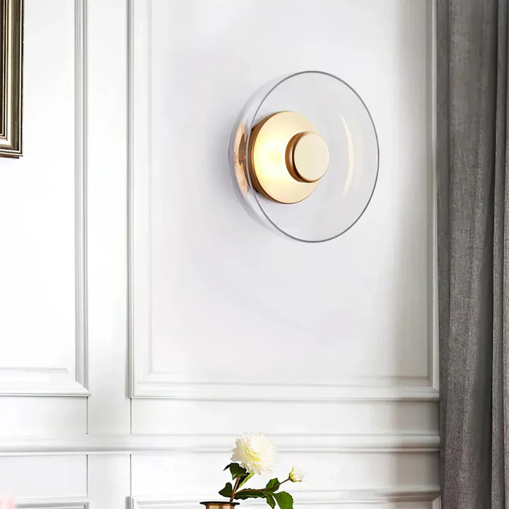 Minimalist Brass & Glass Round Wall Sconce LED 1-Light