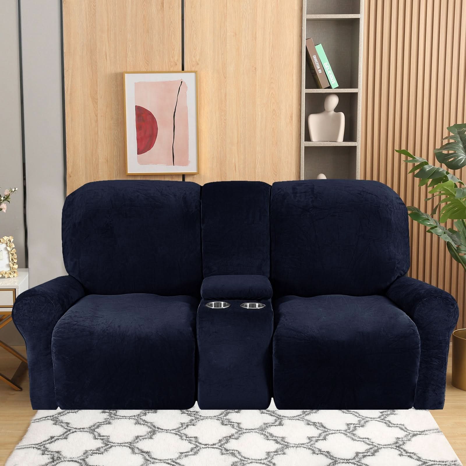 Guili | 2-Seater Recliner Sofa Cover with Cup Holders – Velvet Plush