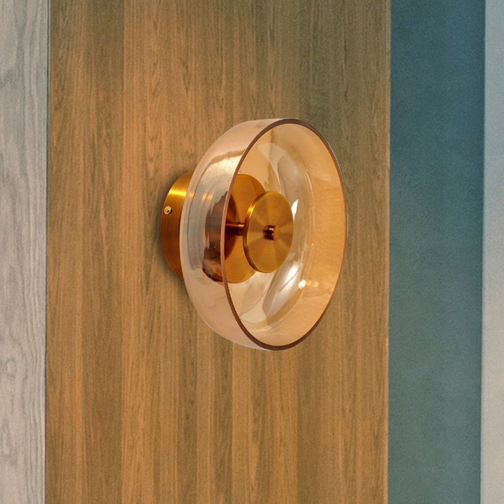 Minimalist Brass & Glass Round Wall Sconce LED 1-Light