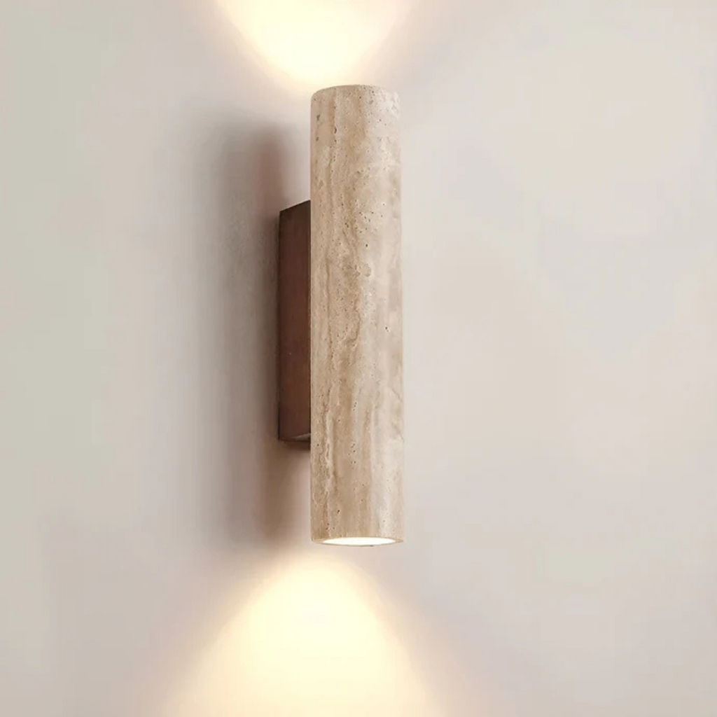 Modern Minimalist Travertine Marble Cylinder Wall Sconce LED 2-Light