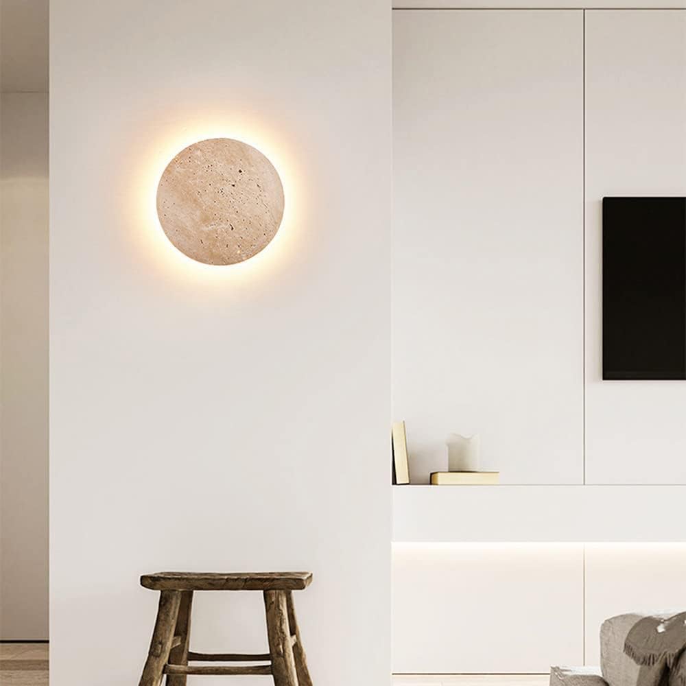 Modern Minimalist Travertine Round Wall Sconce LED 1-Light