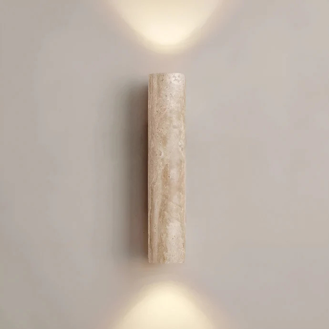 Modern Minimalist Travertine Marble Cylinder Wall Sconce LED 2-Light