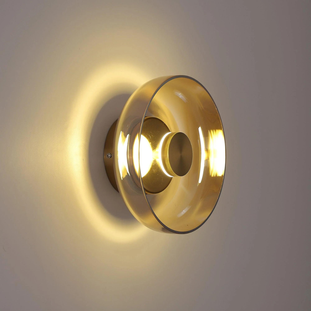Minimalist Brass & Glass Round Wall Sconce LED 1-Light