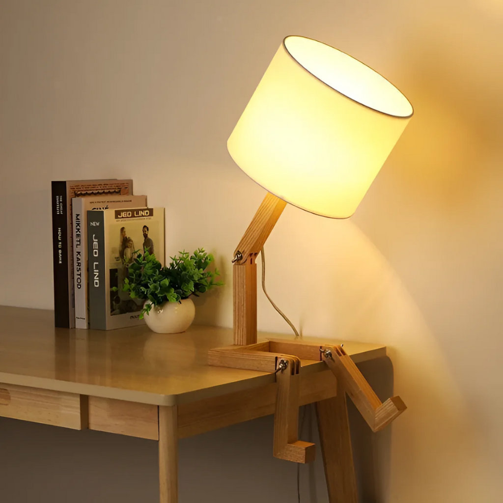 Modern Adjustable Wooden Table Lamp With Fabric Shade 1-Light