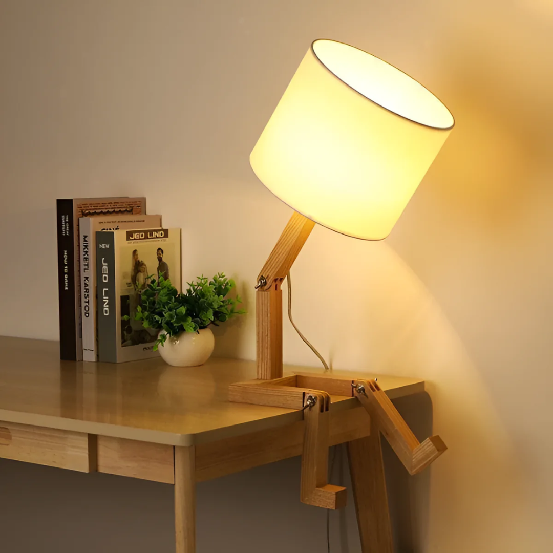 Modern Adjustable Wooden Table Lamp With Fabric Shade 1-Light