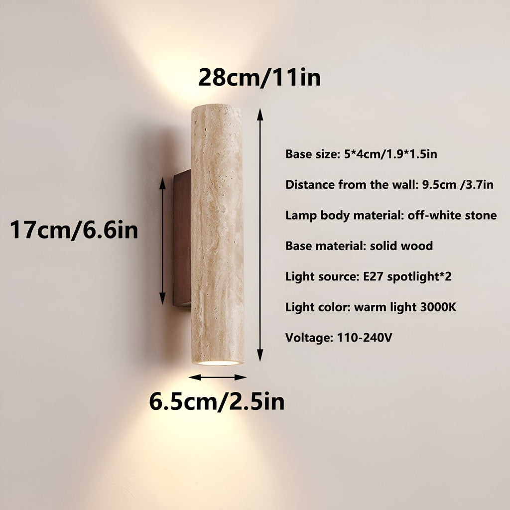 Japandi Travertine Wood Cylinder Wall Sconce LED 1-light