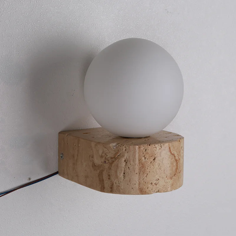 Modern Travertine Globe Wall Sconce LED 1-Light