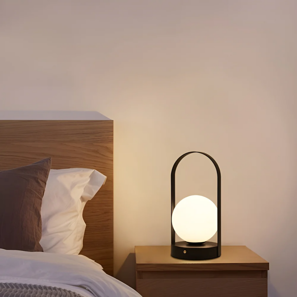 Modern Metal and Glass Globe LED Rechargeable Table Lamp 1-Light