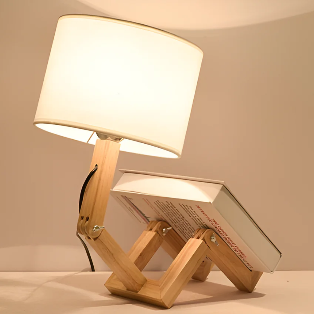 Modern Adjustable Wooden Table Lamp With Fabric Shade 1-Light