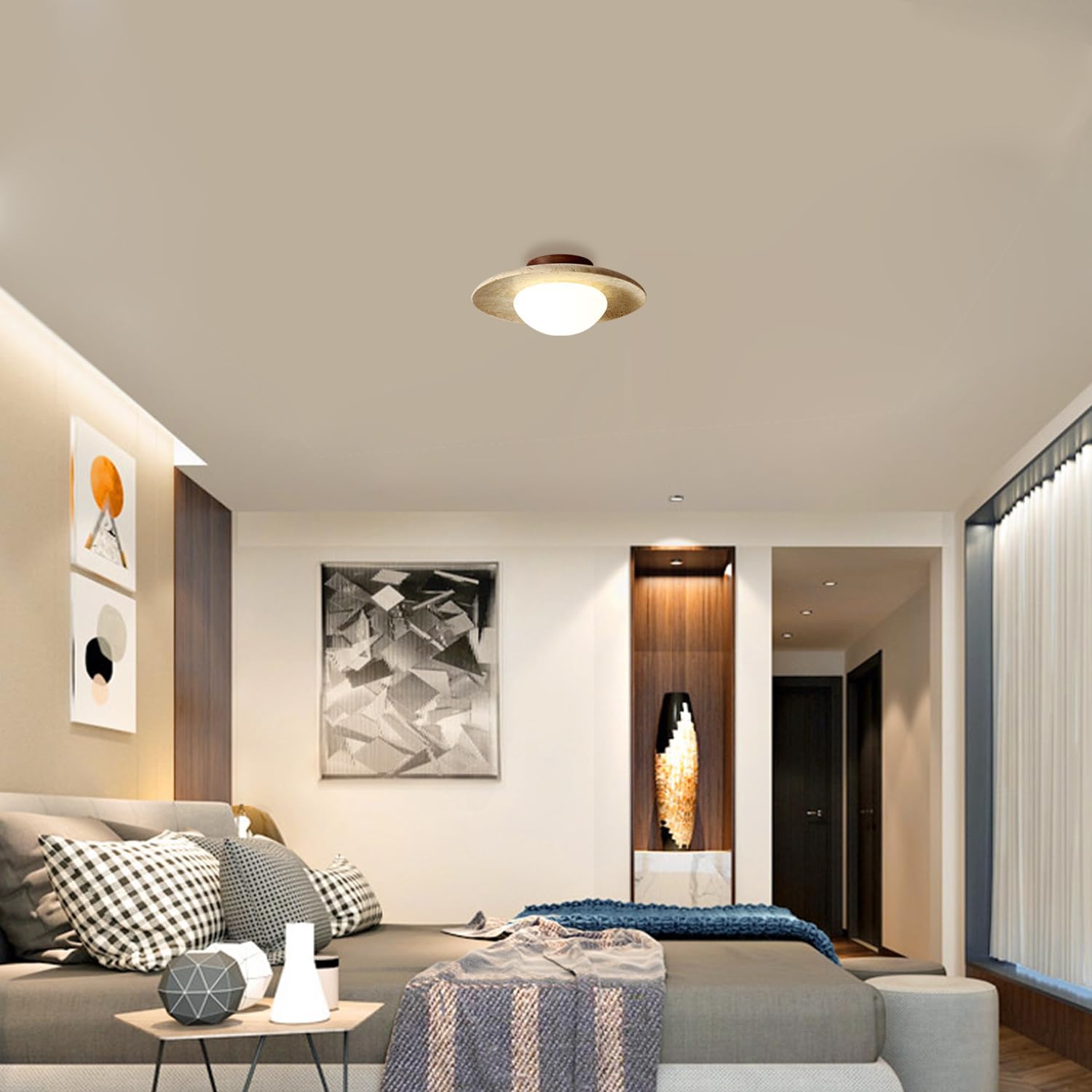 Nordic Minimalist Travertine Round LED Ceiling Light 1-Light