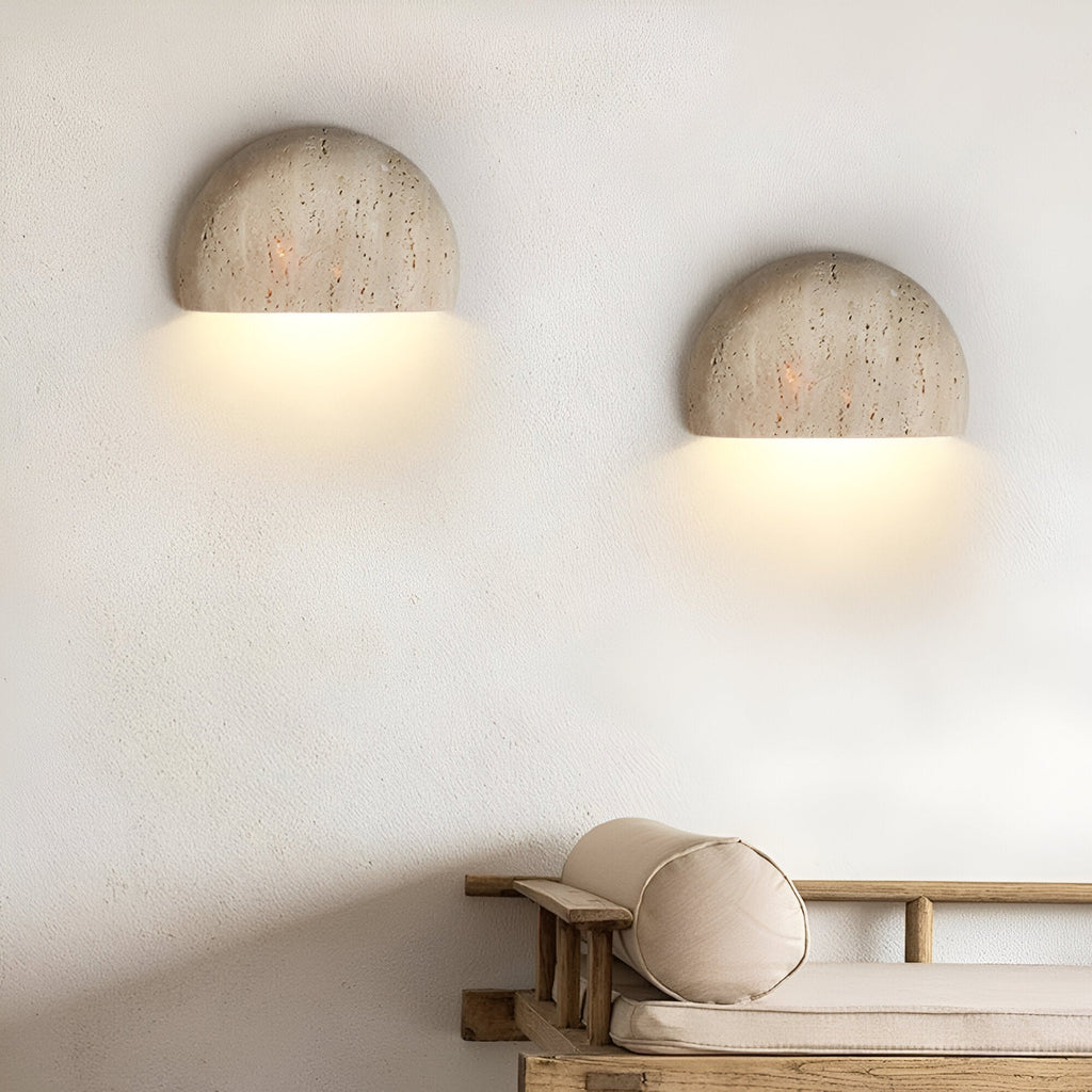 Medieval Travertine Stone Half-Round Wall Sconce G4 1-Light