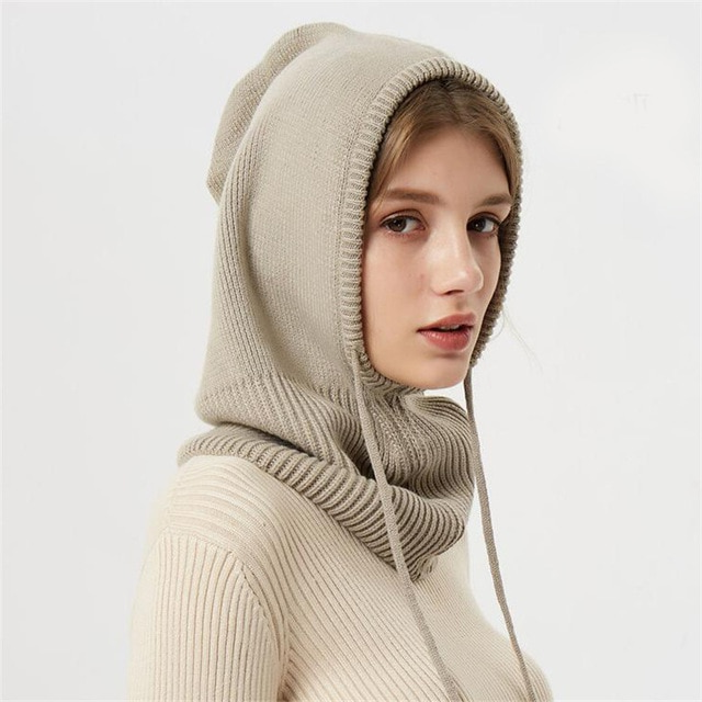 Guili | Winter Knit Beanie | Hooded Balaclava Style | Reinforced Wool-Blend Thermal Insulation | Adjustable Drawstring Fit | Wind-Resistant High-Volume Headwear