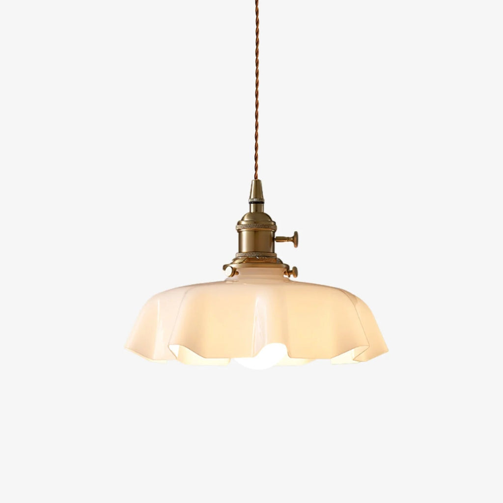 French Ruffled Glass Brass Pendant Light 1-Light