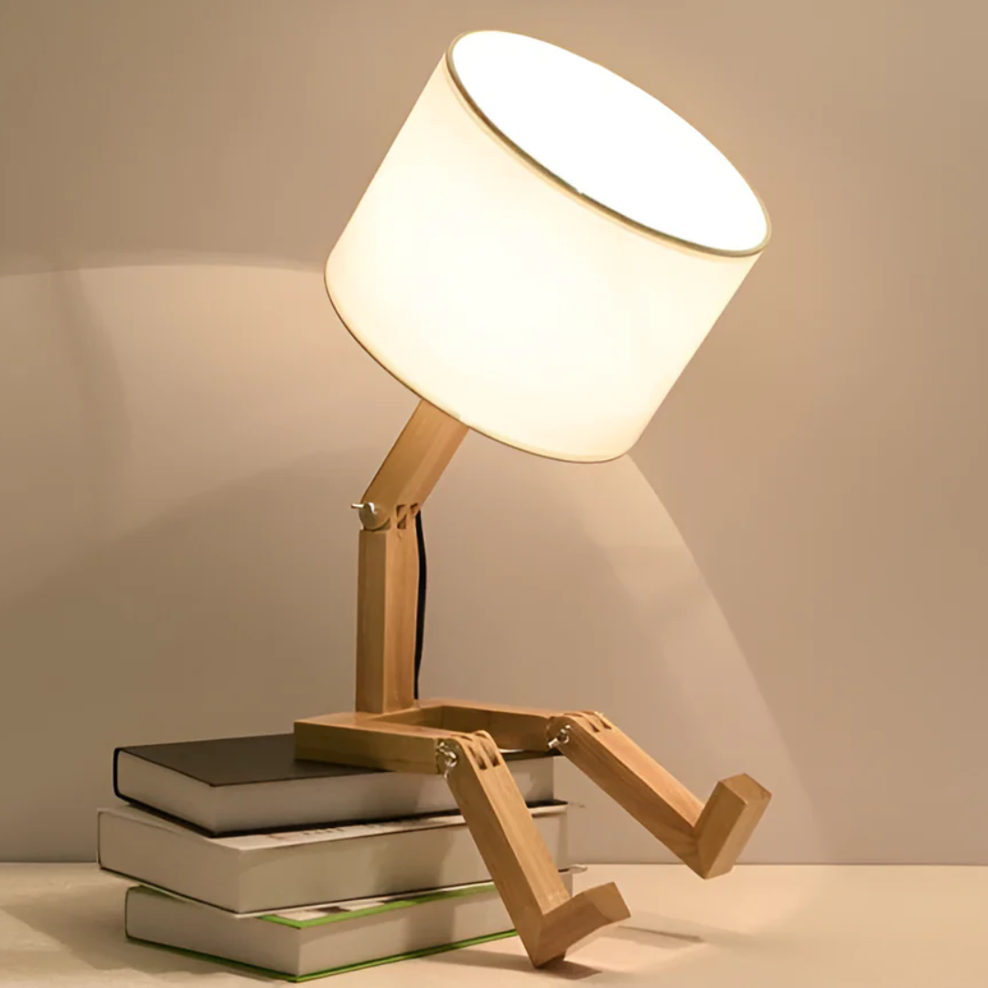 Modern Adjustable Wooden Table Lamp With Fabric Shade 1-Light