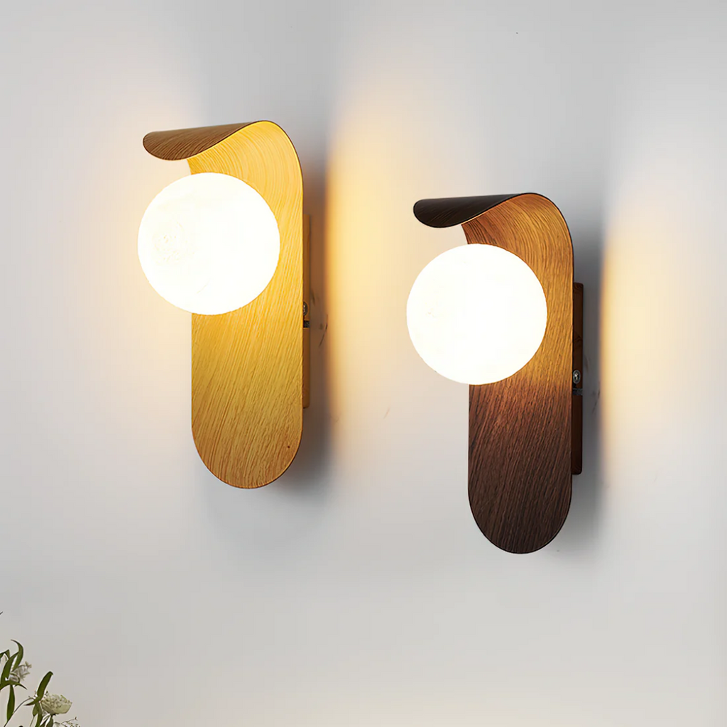 Scandinavian Wood Globe Wall Sconce LED 1-Light