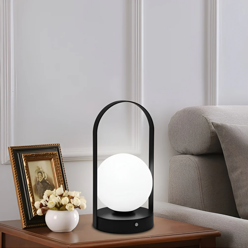Modern Metal and Glass Globe LED Rechargeable Table Lamp 1-Light