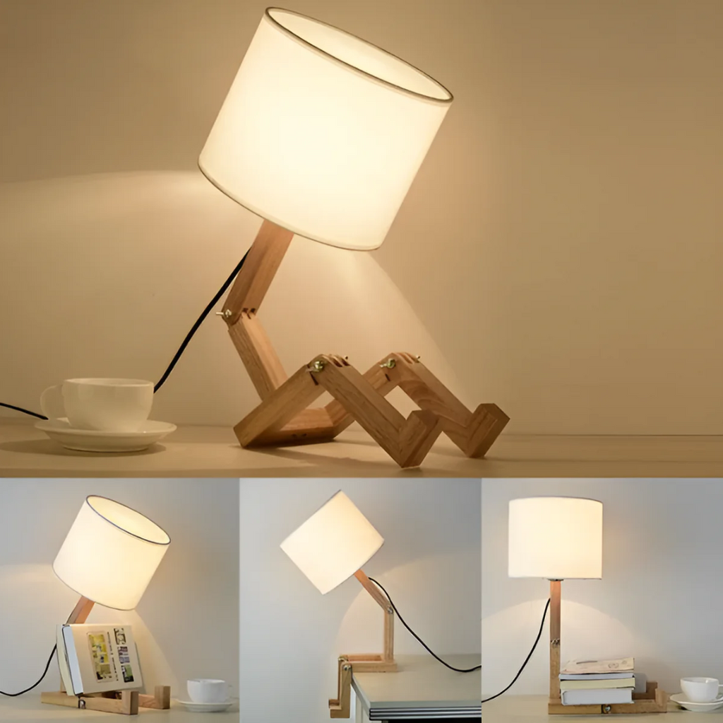 Modern Adjustable Wooden Table Lamp With Fabric Shade 1-Light