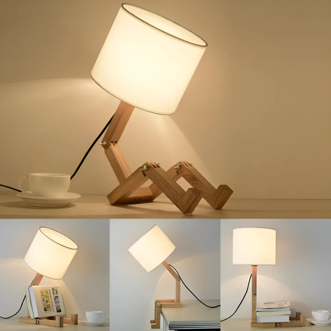 Modern Adjustable Wooden Table Lamp With Fabric Shade 1-Light