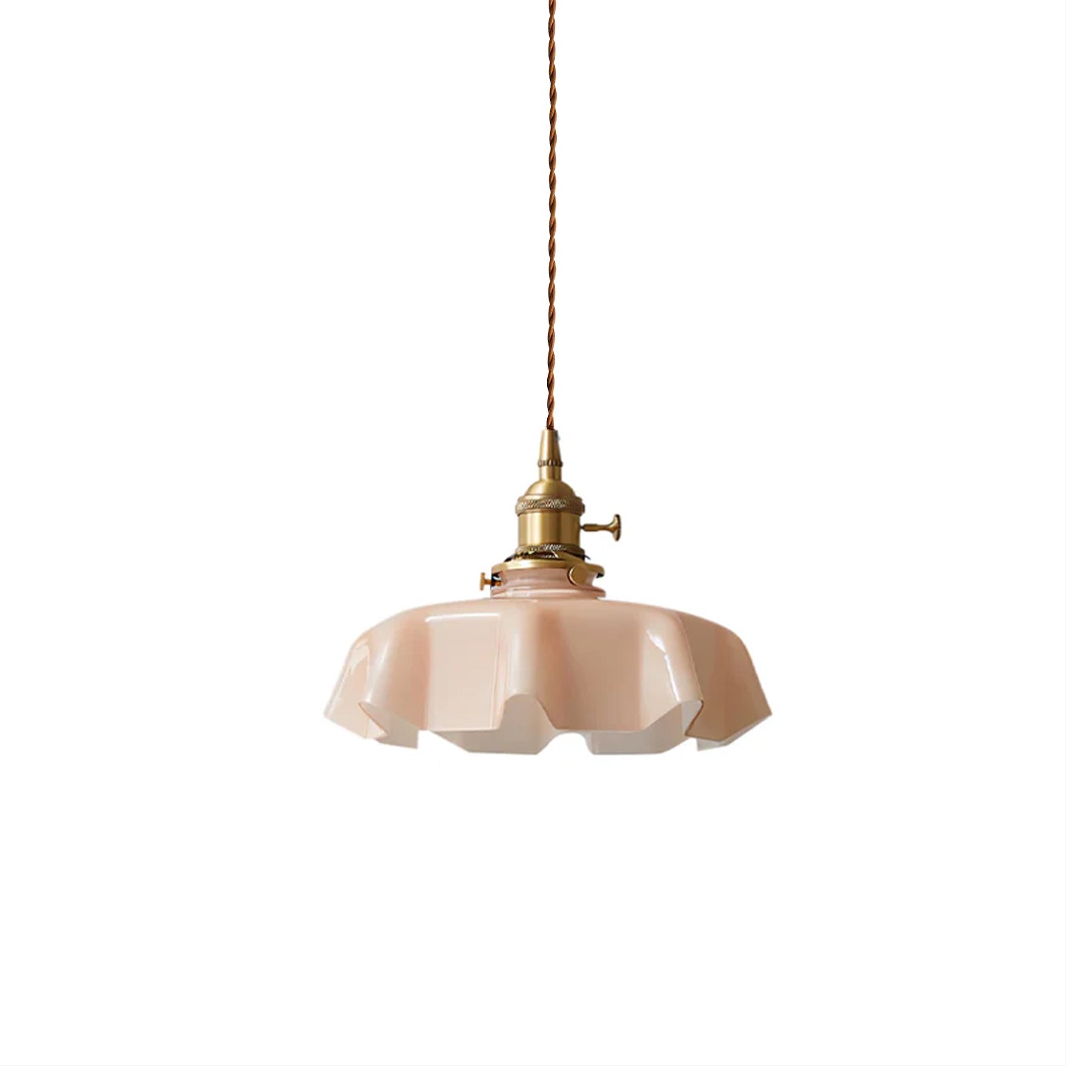 French Ruffled Glass Brass Pendant Light 1-Light