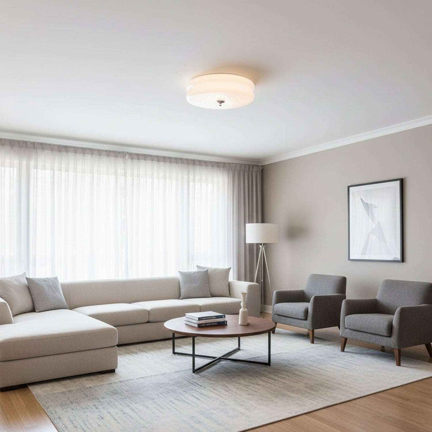 Art Deco Vintage Round Glass Ceiling Light 1-Light