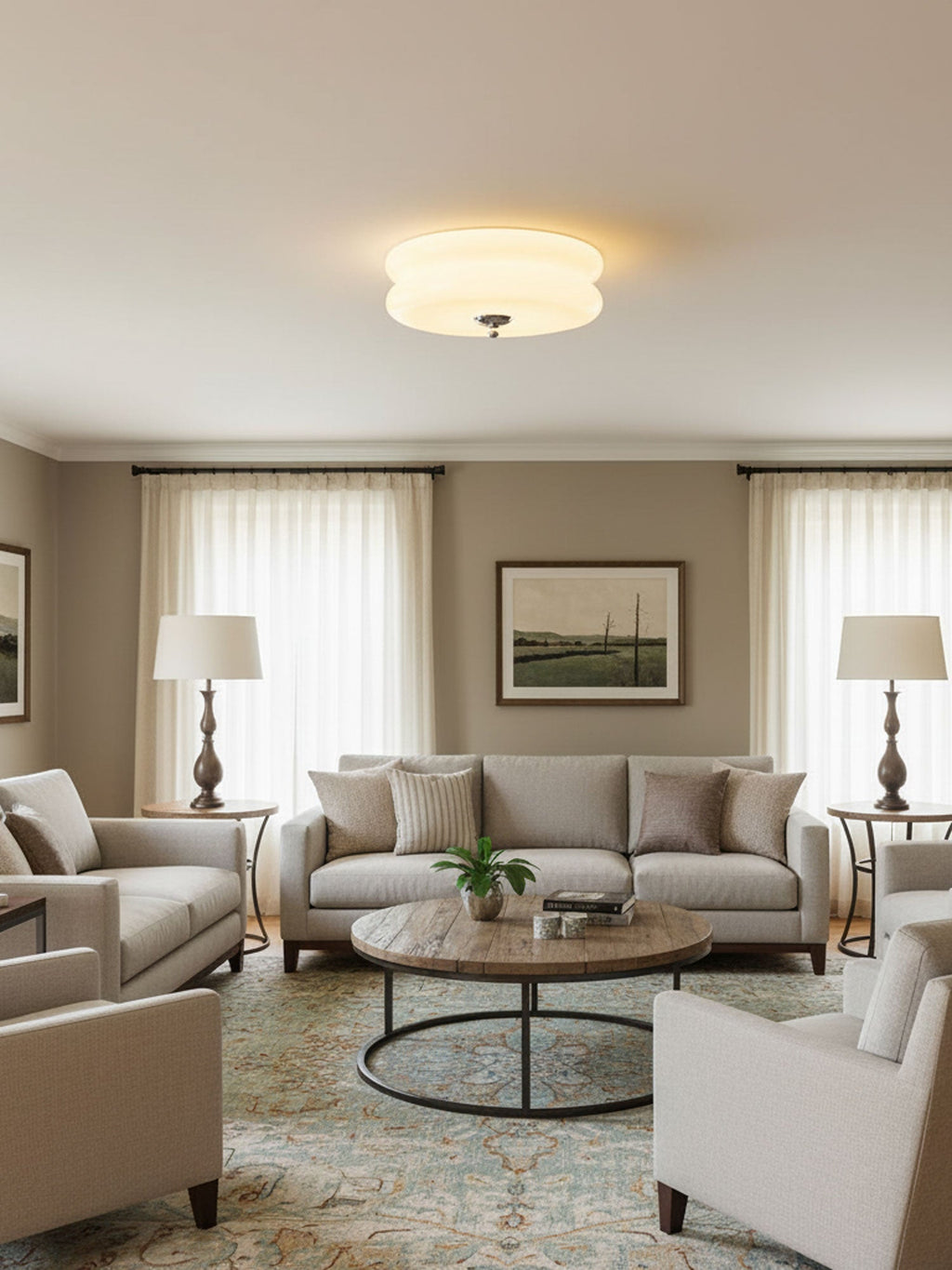 Art Deco Vintage Round Glass Ceiling Light 1-Light