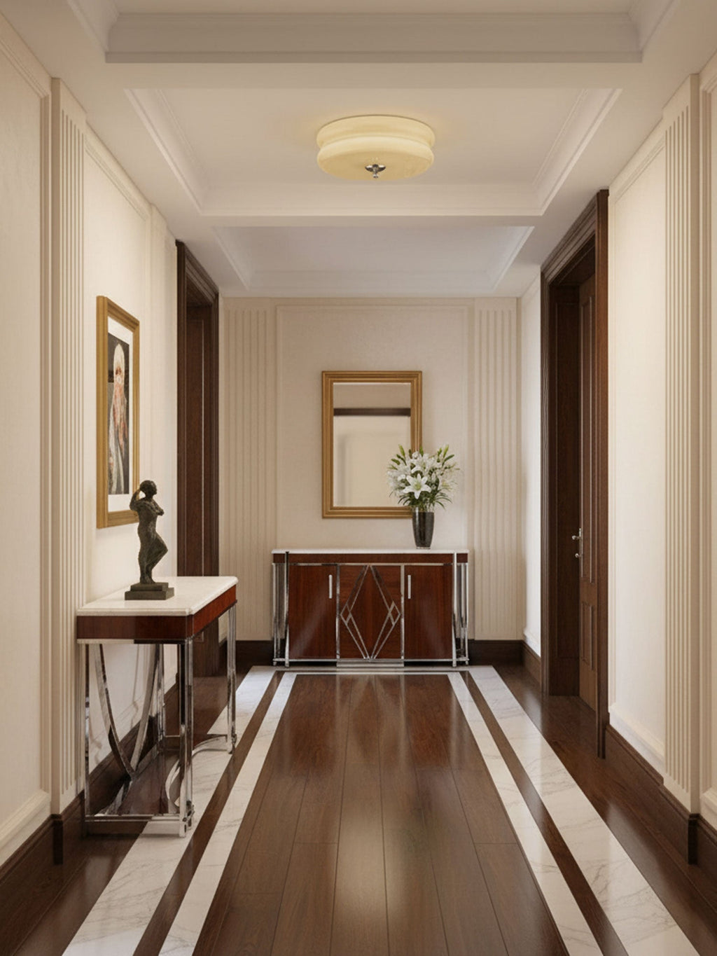 Art Deco Vintage Round Glass Ceiling Light 1-Light