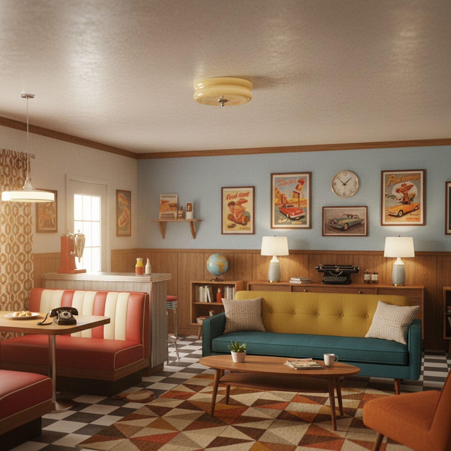 Art Deco Vintage Round Glass Ceiling Light 1-Light