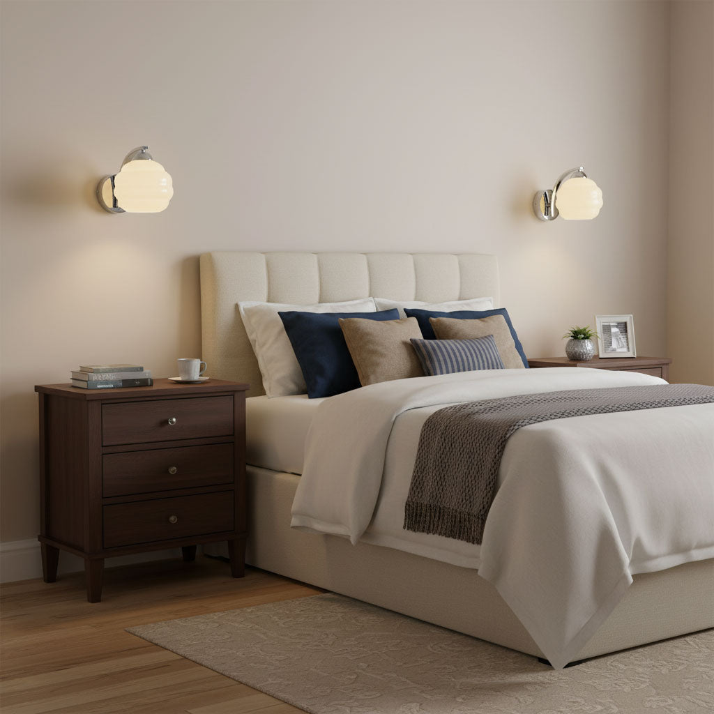 Art Deco Rippled Globe Glass Wall Sconce 1-Light