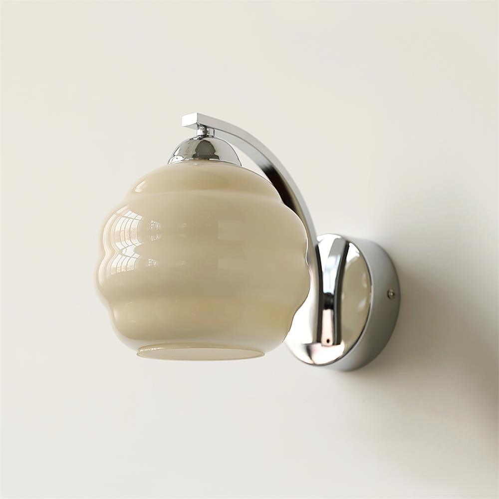 Art Deco Rippled Globe Glass Wall Sconce 1-Light