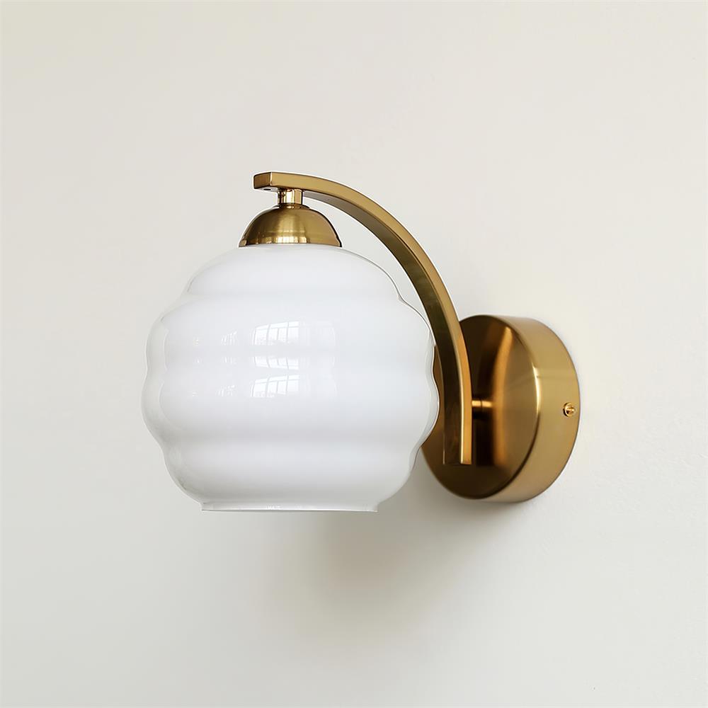 Art Deco Rippled Globe Glass Wall Sconce 1-Light