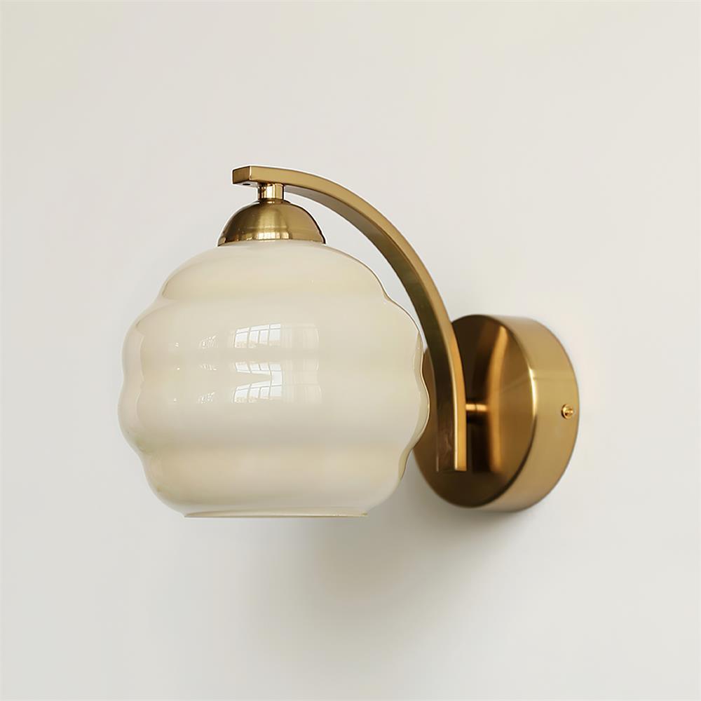 Art Deco Rippled Globe Glass Wall Sconce 1-Light